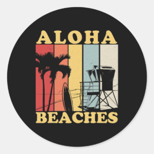 Hawaiian Retro 80's Style Aloha Beaches Surf Vacat Classic Round Sticker