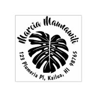 Hawaiian Return Address Stamp Monstera Circle Name
