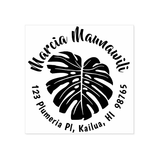 Hawaiian Return Address Stamp Monstera Circle Name