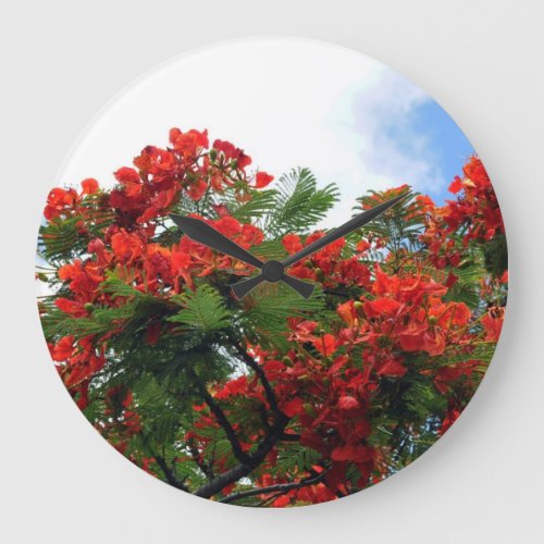 Hawaiian Royal Poinciana Flowering Tree Large Clock