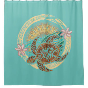 Hawaiian - Samoan - Polynesian Circular Tribal Shower Curtain