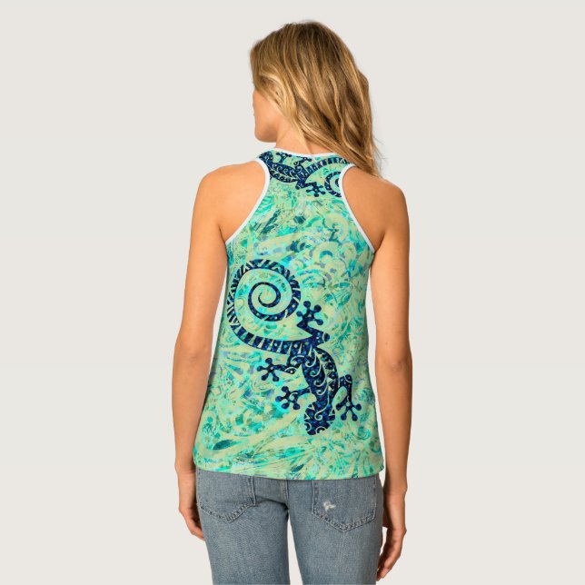 Hawaiian - Samoan - Polynesian Tribal Green Gecko Tank Top (Back Full)