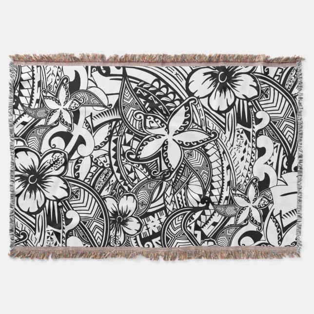 Hawaiian - Samoan - Polynesian Tribal Throw Pillow Throw Blanket (Front)