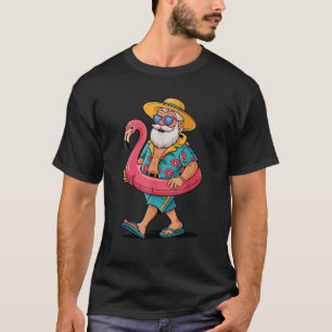 Hawaiian Santa Claus Flamingo Float Funny Christma T-Shirt