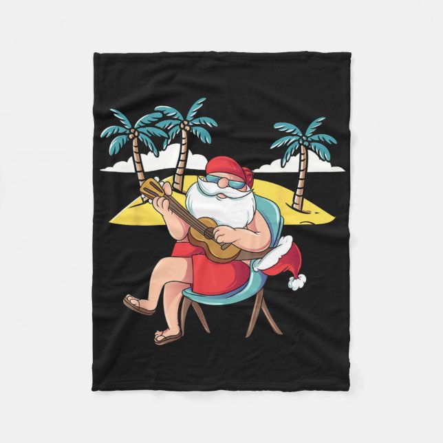 Hawaiian Santa Claus Hawaian Guitar Christmas In J Fleece Blanket (Front)