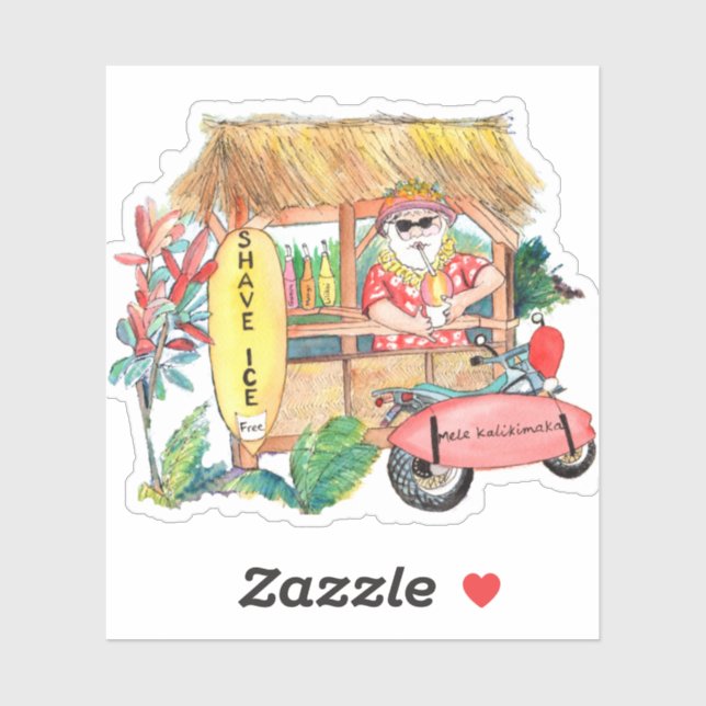 Hawaiian Santa Claus Selling Shave Ice Sticker (Sheet)