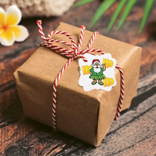 Hawaiian Santa in Green Gift Tag