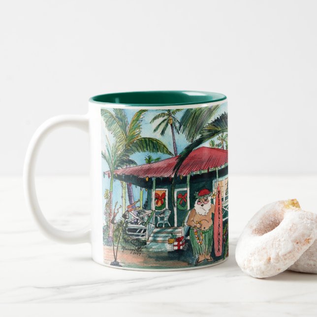 Hawaiian Santa Mele Kalikimaka Mug (With Donut)