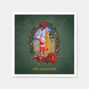 Hawaiian Santa with Surfboard at the Beach Napkins