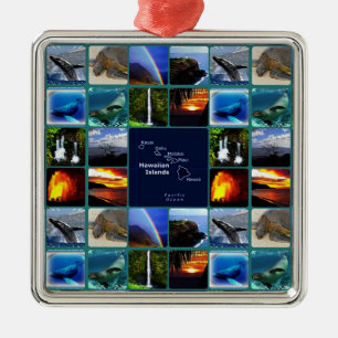 Hawaiian scenes collage metal ornament