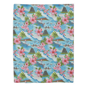 Hawaiian Scenes in Pastel Colors Duvet Cover