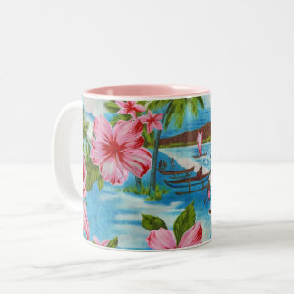 Hawaiian Scenes in Pastel Colors Two-Tone Coffee Mug