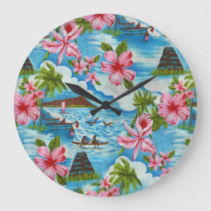 Hawaiian Scenes in Pastel Colors Wall Clock