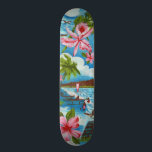 Hawaiian Scenes Skateboard<br><div class="desc">Tropical design, showing outrigger canoes and Hibiscus flowers.</div>