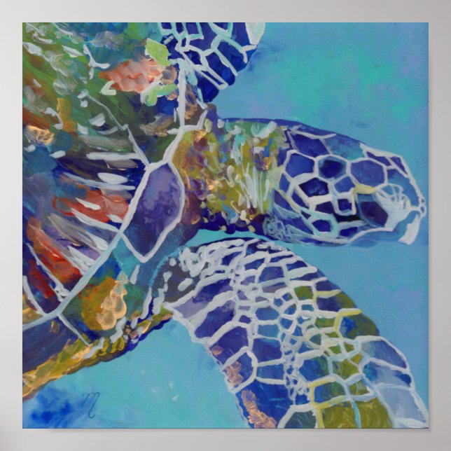 Hawaiian Sea Turtle Honu Art Poster (Front)