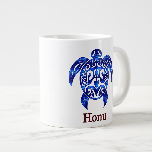 Hawaiian Sea Turtle in Variable Blue Large Coffee Mug (Front Right)