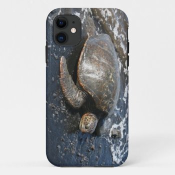 Hawaiian Sea Turtle On Black Sand Beach Iphone 11 Case by Rebecca_Reeder at Zazzle