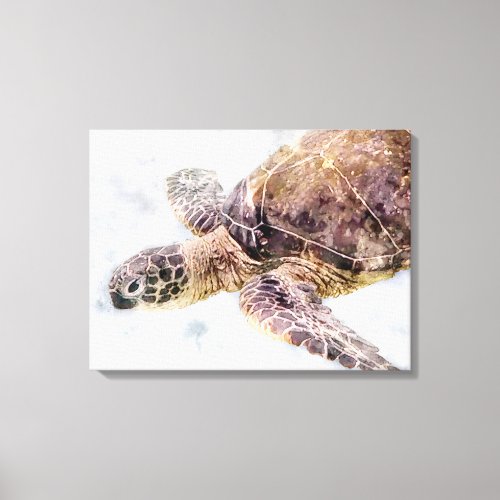 Hawaiian Sea Turtle Realistic Watercolor Canvas Print