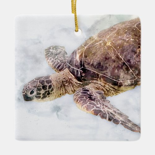 Hawaiian Sea Turtle Realistic Watercolor Ceramic Ornament