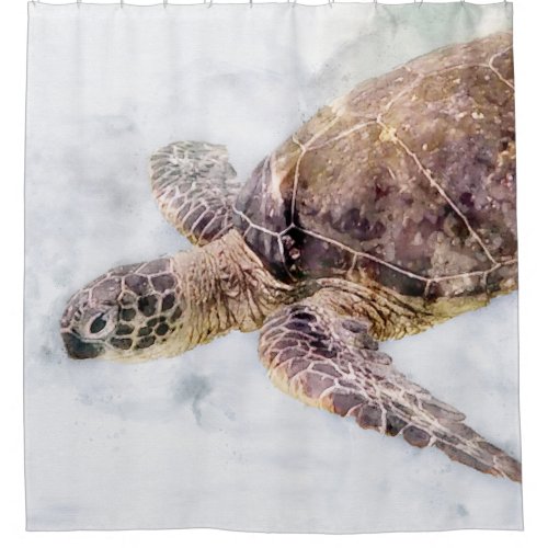 Hawaiian Sea Turtle Realistic Watercolor Shower Curtain