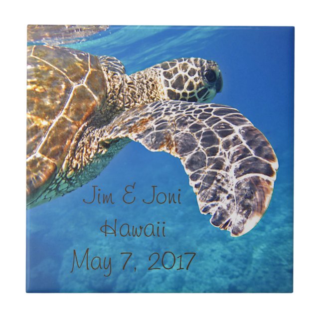 Hawaiian Sea turtle swimming Tile (Front)