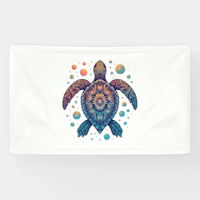 Hawaiian Sea Turtle Tie-Dye Hawaii Vacation Beach  Banner (Horizontal)