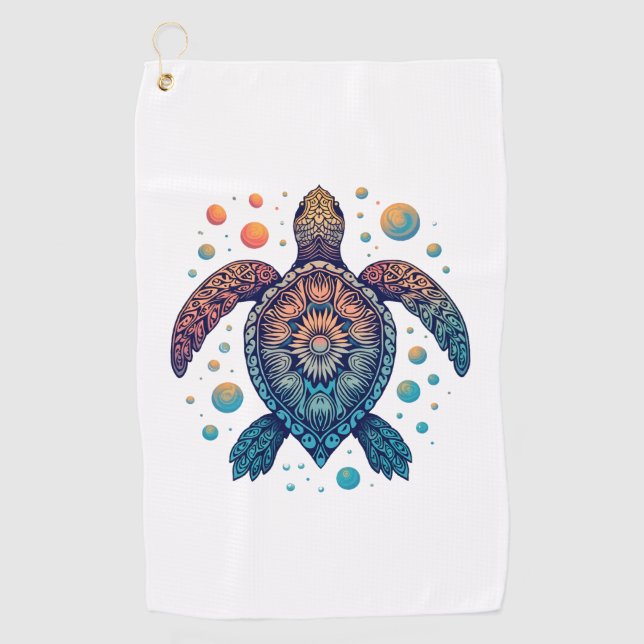 Hawaiian Sea Turtle Tie-Dye Hawaii Vacation Beach  Golf Towel (Front)