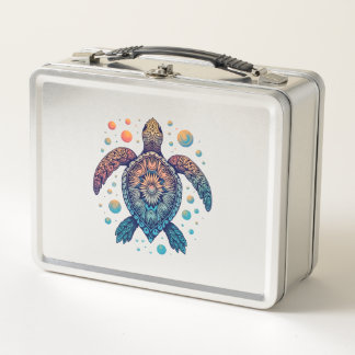 Hawaiian Sea Turtle Tie-Dye Hawaii Vacation Beach Metal Lunch Box