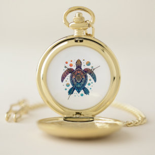 Hawaiian Sea Turtle Tie-Dye Hawaii Vacation Beach  Pocket Watch