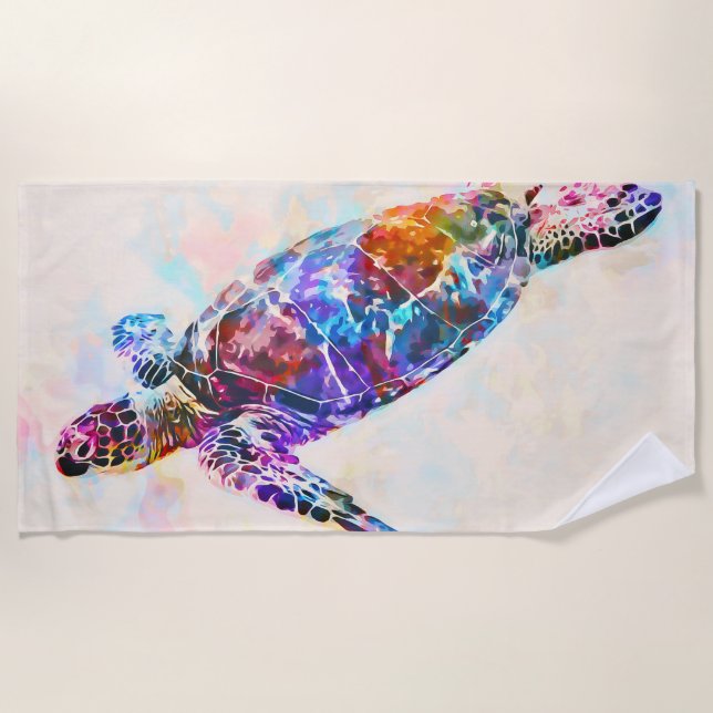Hawaiian Sea Turtle Watercolor Beach Towel (Front)