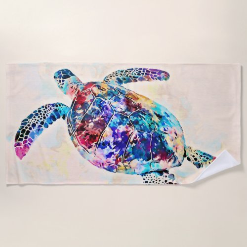 Hawaiian Sea Turtle Watercolor Beach Towel