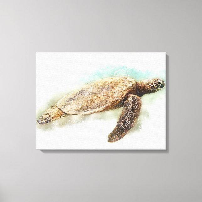 Hawaiian Sea Turtle Watercolor Canvas Print (Front)
