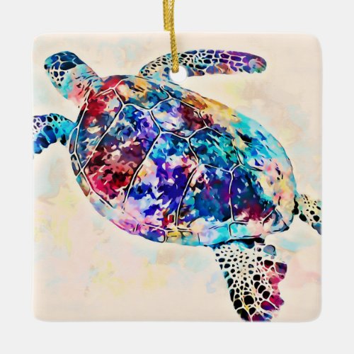 Hawaiian Sea Turtle Watercolor Ceramic Ornament