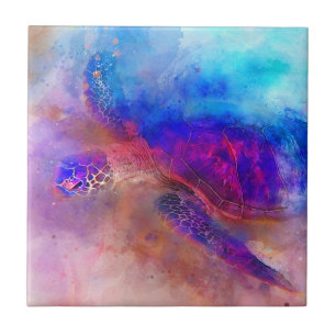 Hawaiian Sea Turtle Watercolor Ceramic Tile