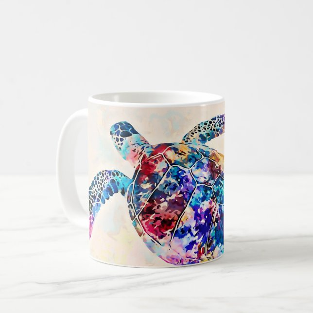 Hawaiian Sea Turtle Watercolor Coffee Mug (Front Left)