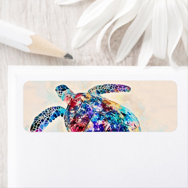 Hawaiian Sea Turtle Watercolor Label (Insitu)