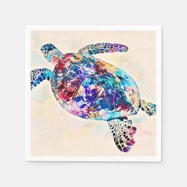 Hawaiian Sea Turtle Watercolor Napkins (Front)