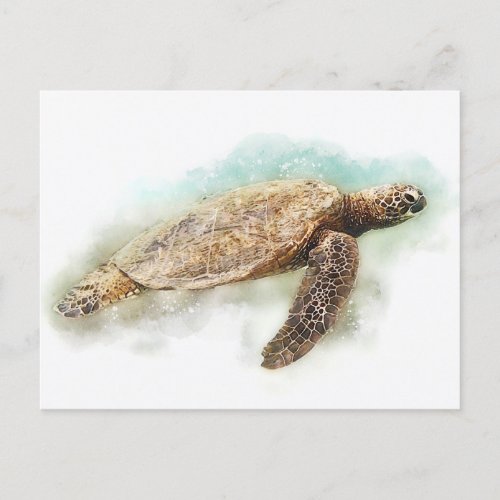 Hawaiian Sea Turtle Watercolor Postcard