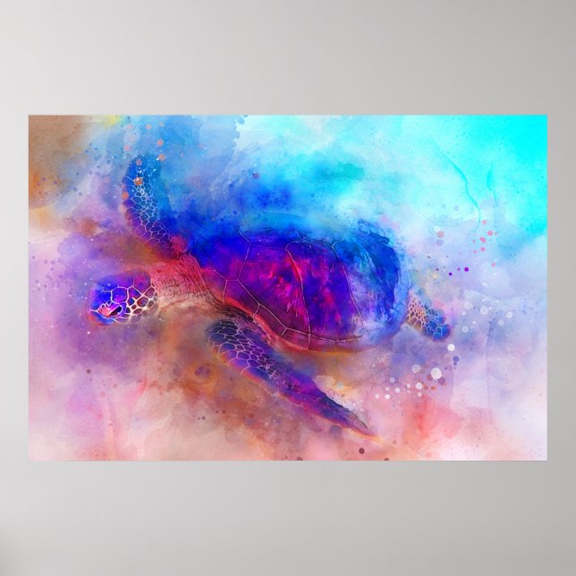 Hawaiian Sea Turtle Watercolor Poster (Front)