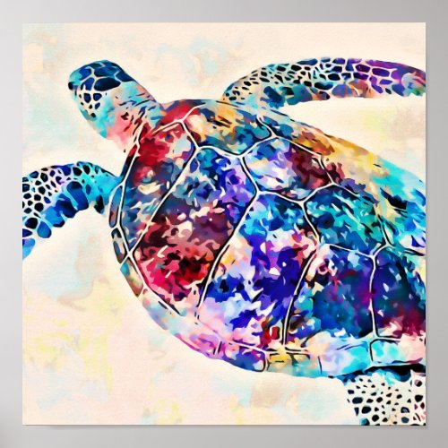 Hawaiian Sea Turtle Watercolor Poster