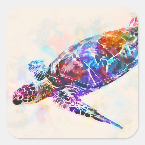 Hawaiian Sea Turtle Watercolor Square Sticker
