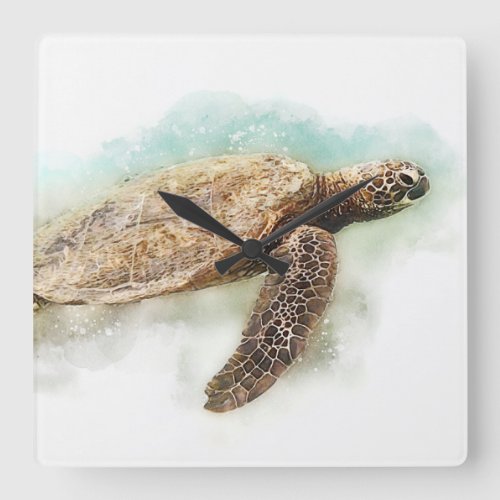 Hawaiian Sea Turtle Watercolor Square Wall Clock