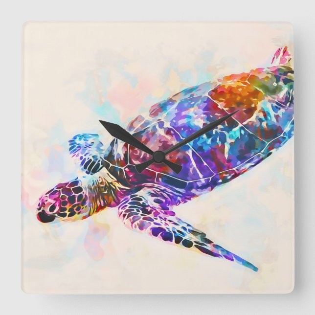 Hawaiian Sea Turtle Watercolor Square Wall Clock (Front)