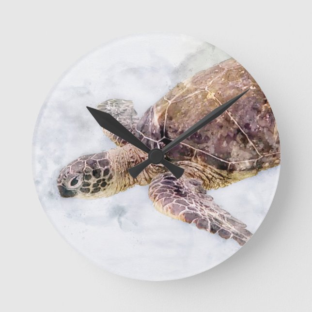 Hawaiian Sea Turtle Watercolor Square Wall Clock (Front)