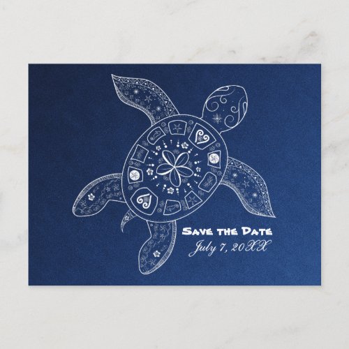 Hawaiian Sea Turtle White Blue Beach Save The Date Announcement Postcard