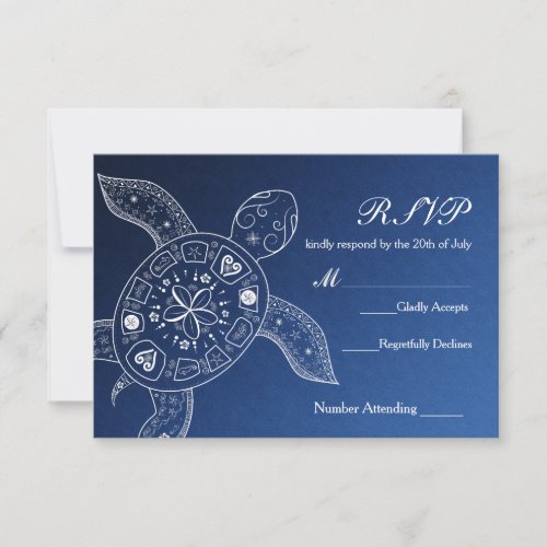 Hawaiian Sea Turtle White Blue Beach Wedding RSVP