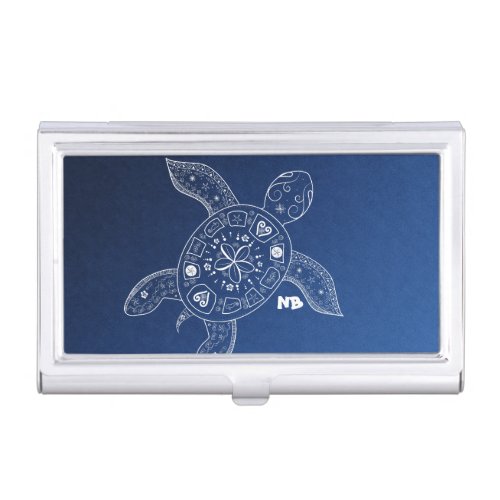 Hawaiian Sea Turtle White on Blue Beach Tropical Business Card Case