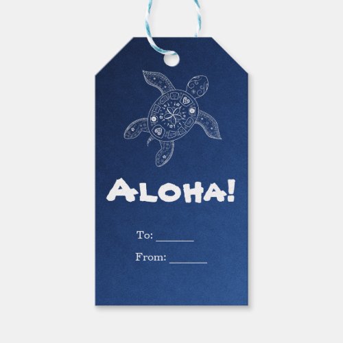 Hawaiian Sea Turtle White on Blue Beach Tropical Gift Tags