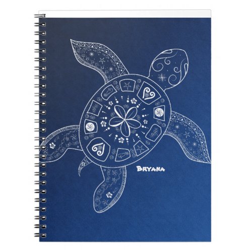 Hawaiian Sea Turtle White on Blue Beach Tropical Notebook