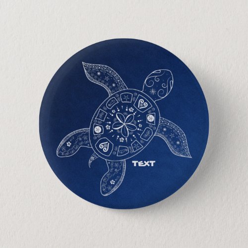 Hawaiian Sea Turtle White on Blue Beach Tropical Pinback Button